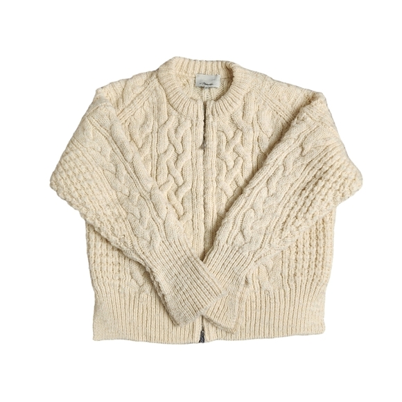 3.1 PHILIP LIM Wool Cable Knit zip up sweater in ivory size XS‎ - Picture 2 of 12